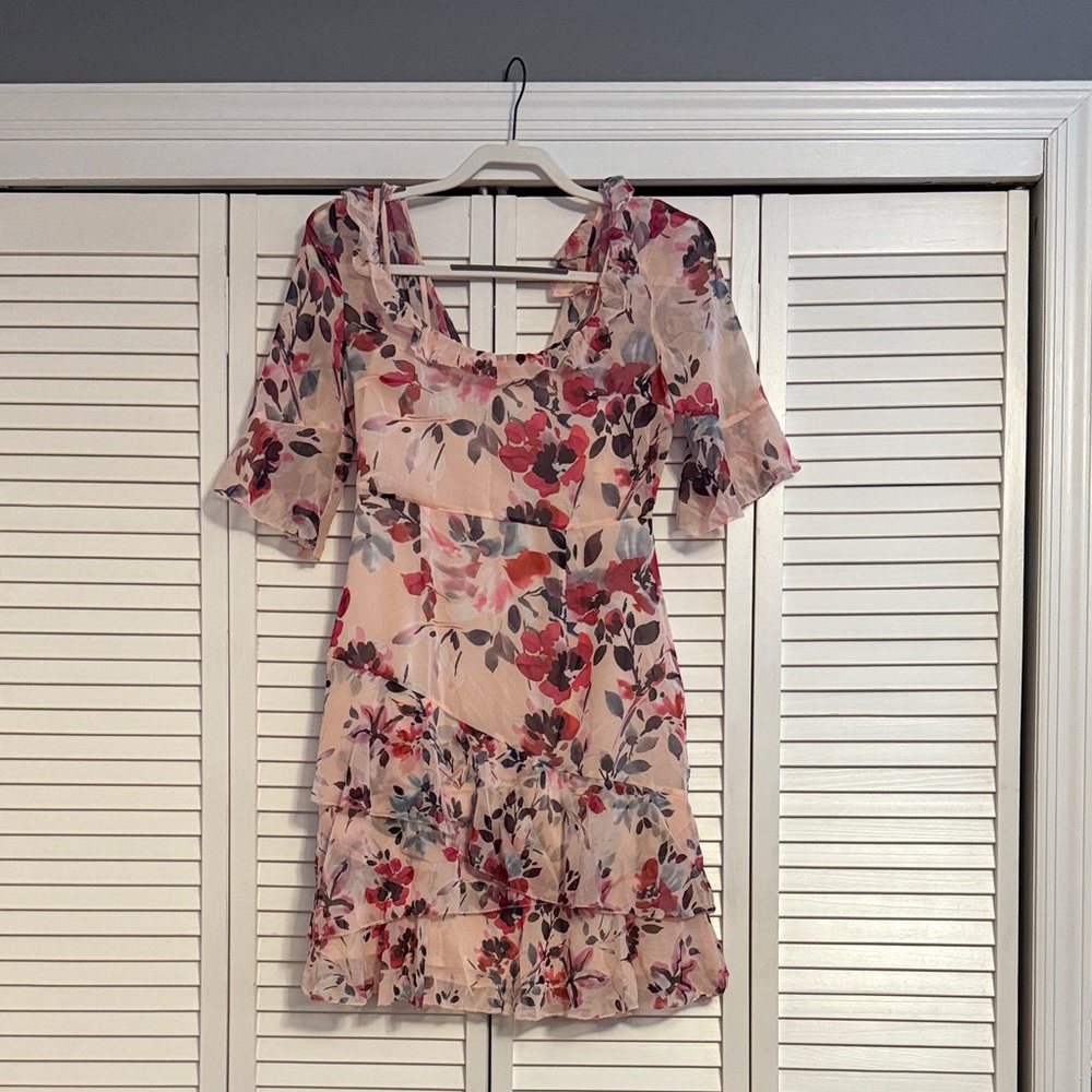 French Connection Pink and Red Floral Mini Dress